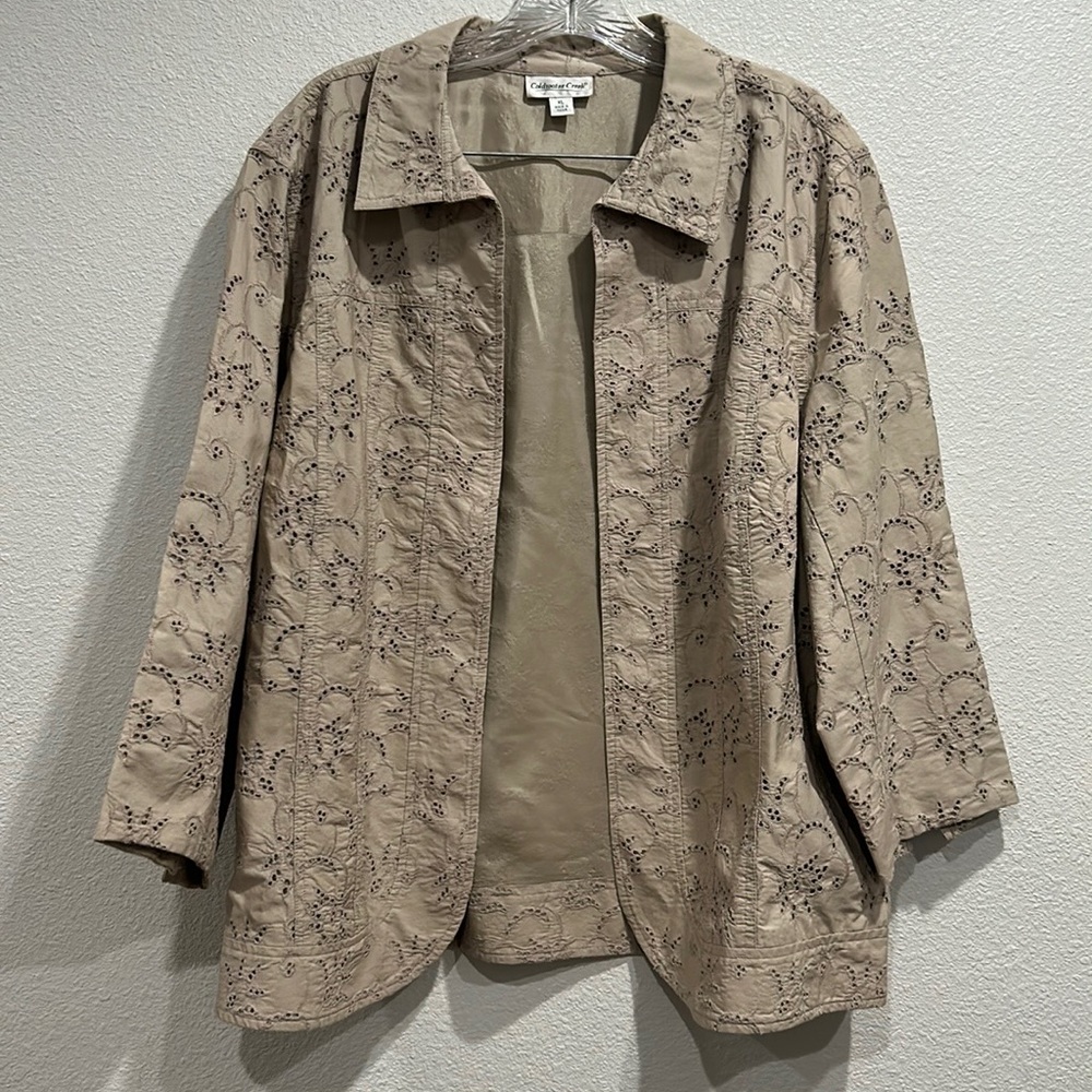 COLDWATER CREEK Women's SZ XL Open Front Eyelet Embroidered Jacket